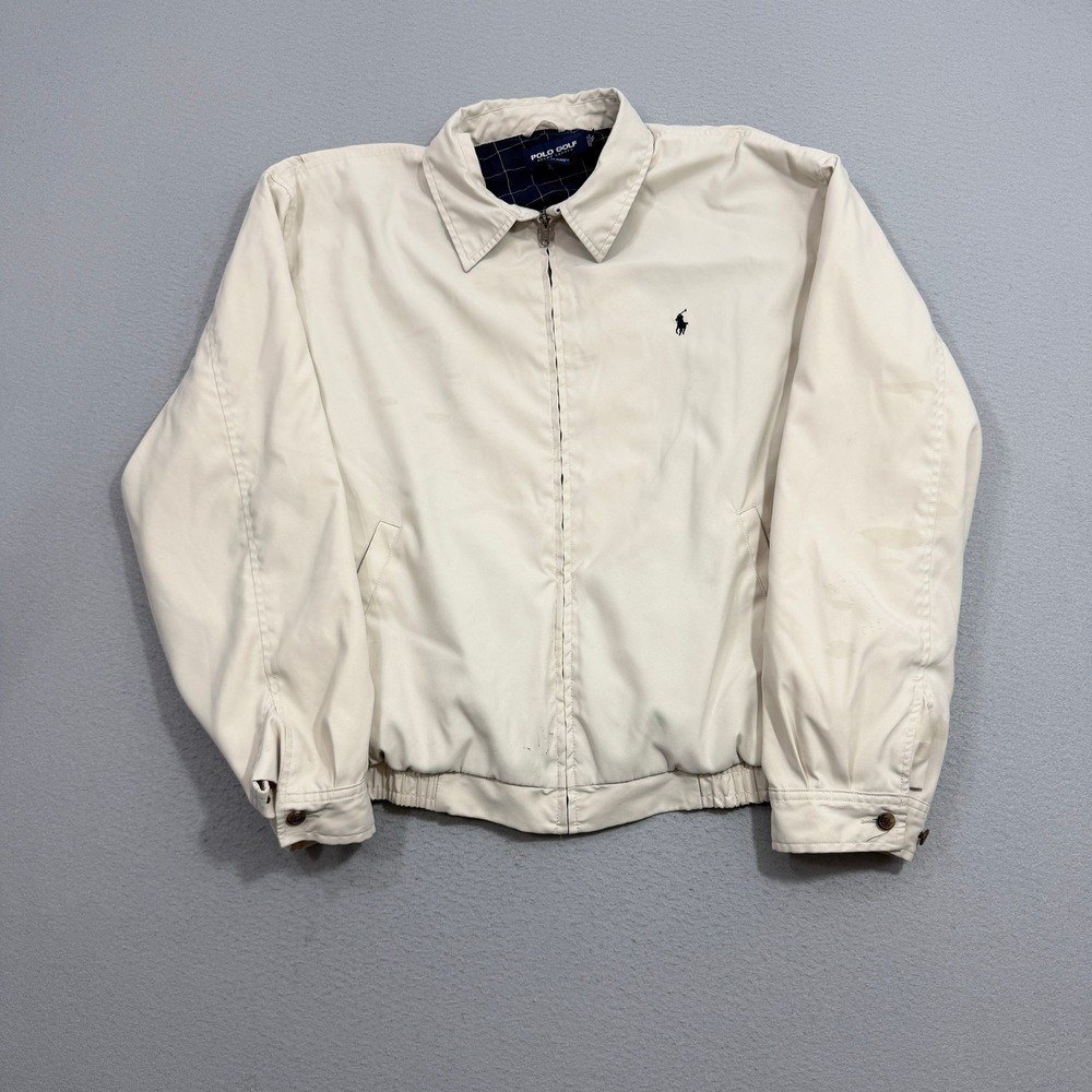 Vintage Polo Golf Ralph Lauren Jacket XL Beige Bomber Windbreaker Full Zip Logo